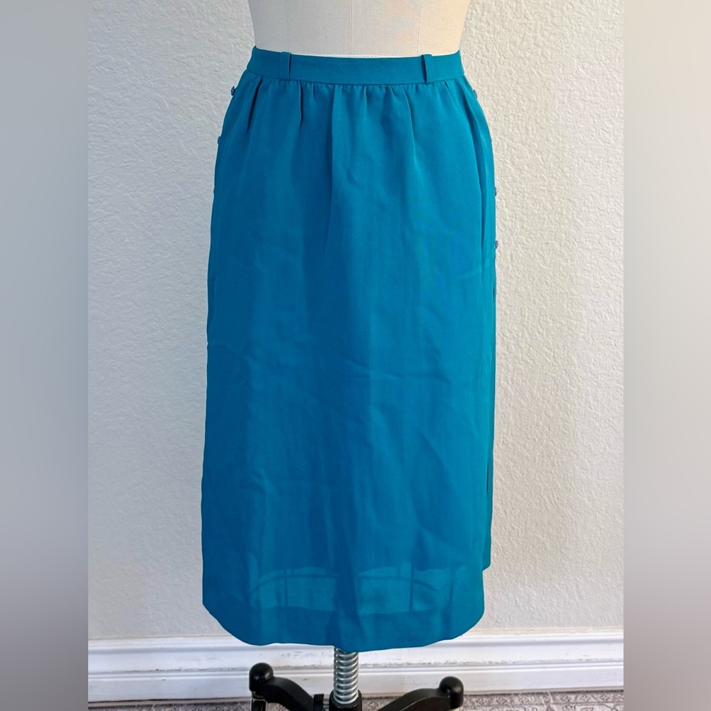 PIERRE CARDIN Vintage Women’s A-Line Teal Side Button Skirt
